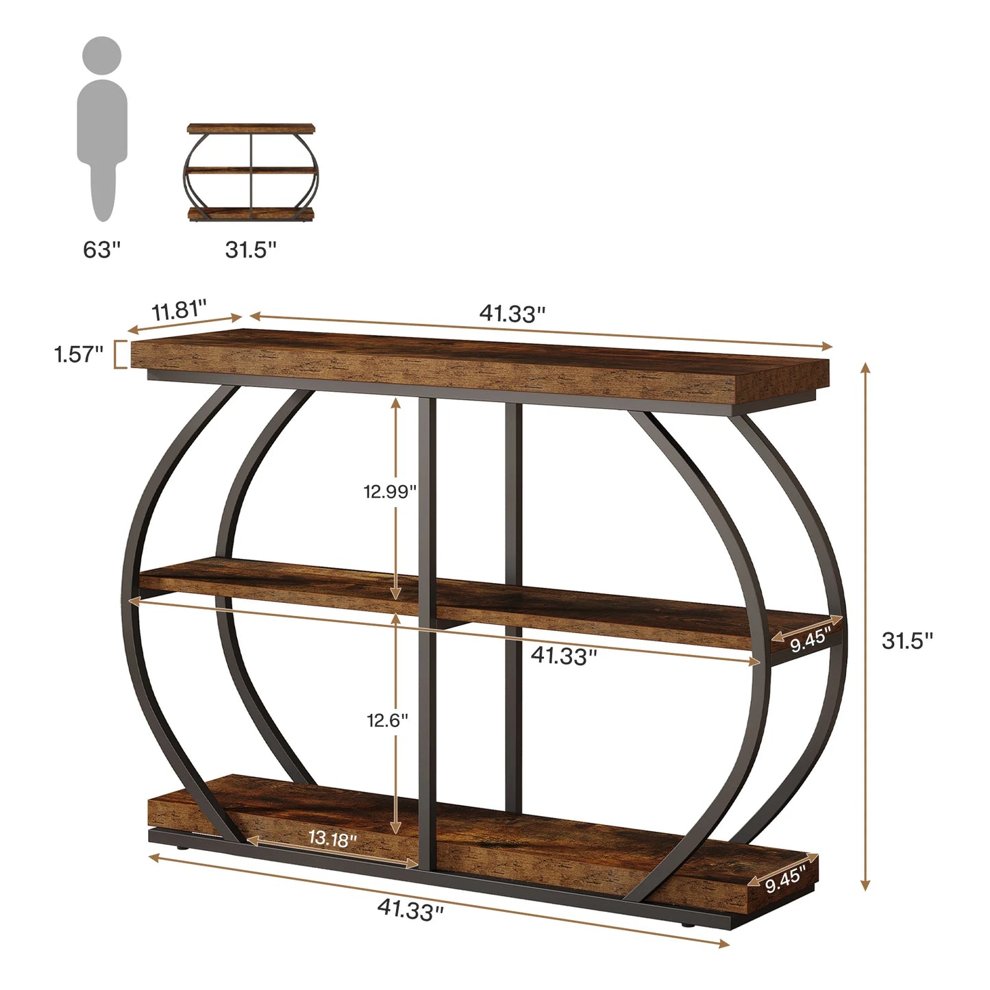 Tribesigns Industrial Console Table Three Tier Entryway