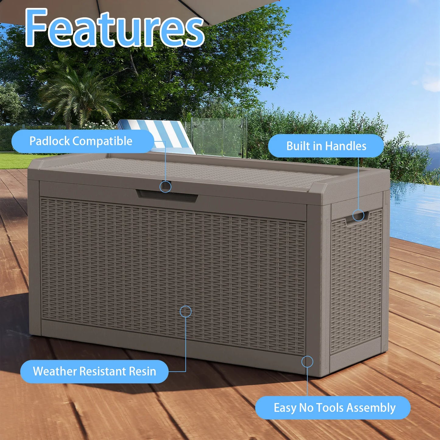Waterproof Outdoor Resin Storage Box For Patio Furniture