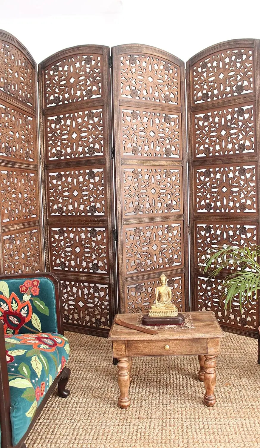 Hand Carved Wood Room Divider Screen Portable Privacy Partition