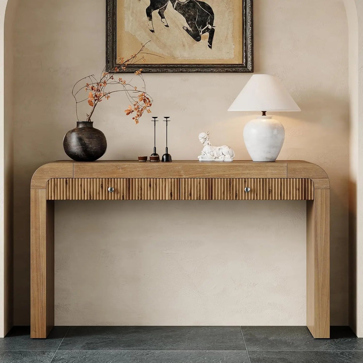 ZHENDAI Elegant Entryway Console Table With Fluted Design