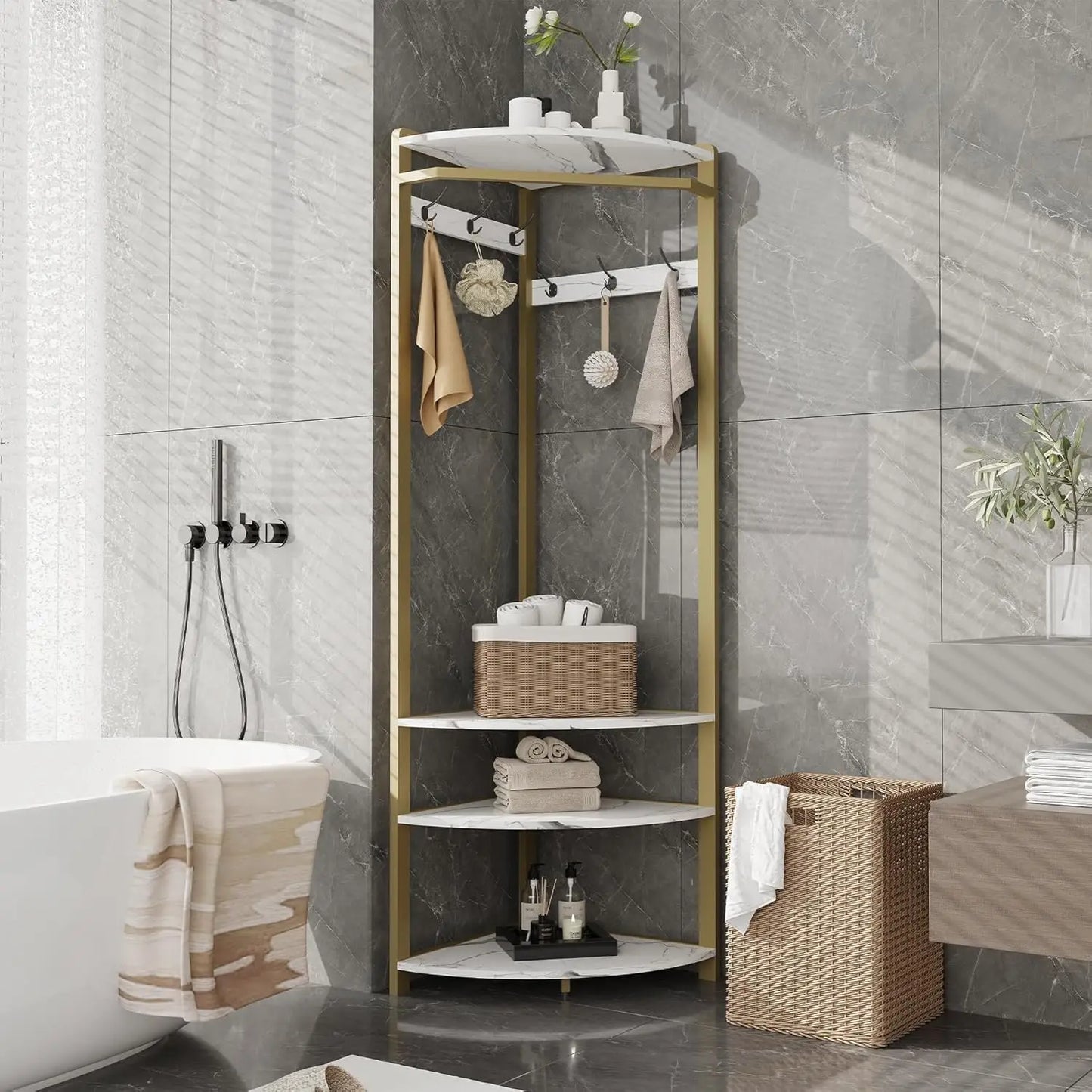 HiMISS Freestanding Coat Rack Stand With 6 Hooks Shelves