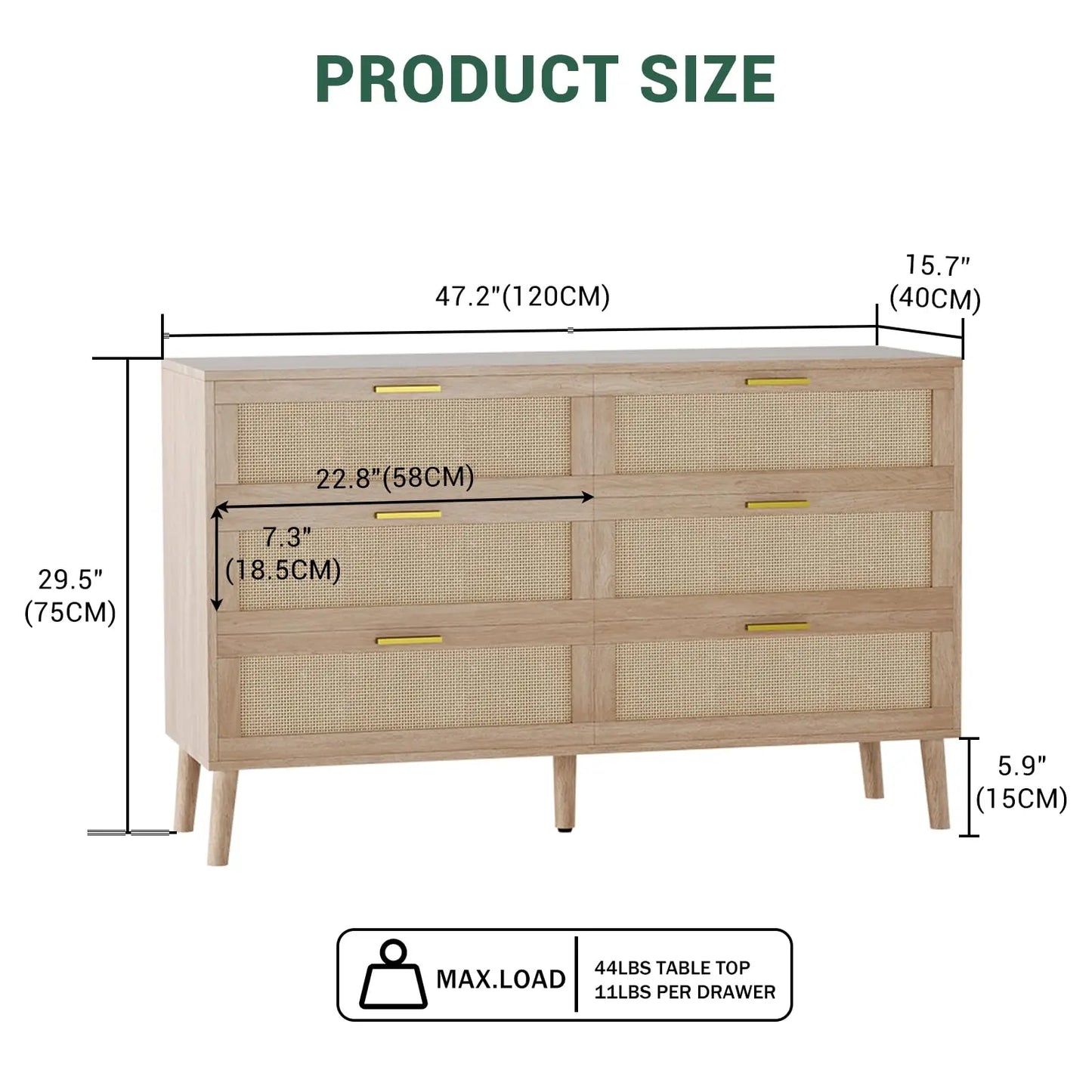 HiMISS Rattan 6 Drawer Dresser