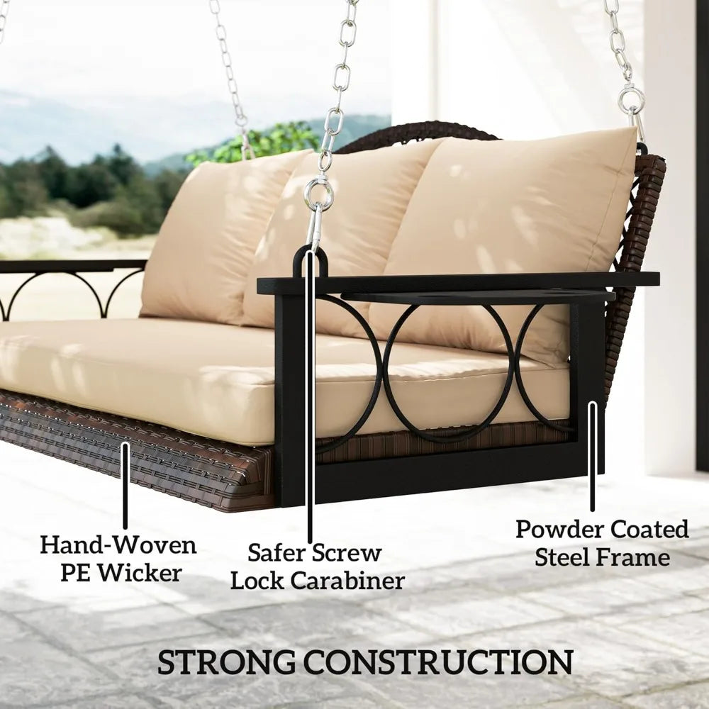Outdoor Wicker Porch Swing Chair For Three Persons