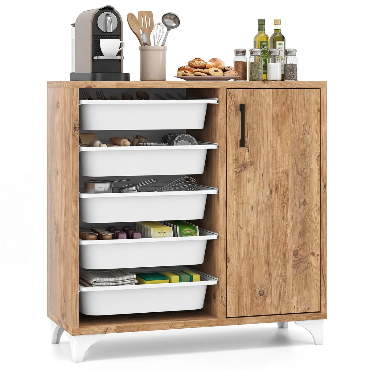 Homasis Wooden Sideboard Cabinet With Spacious Storage Drawers