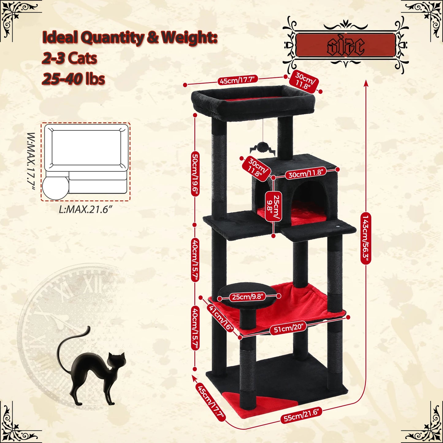 PAWZ Road Gothic Cat Tree Indoor Tower With Hammock
