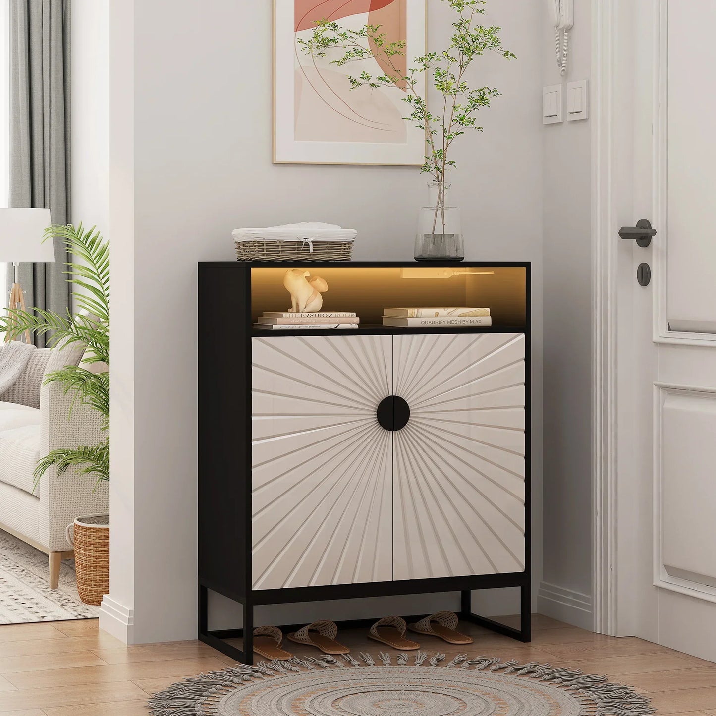 Folded 5 Tier Wooden Shoe Storage Cabinet With Doors