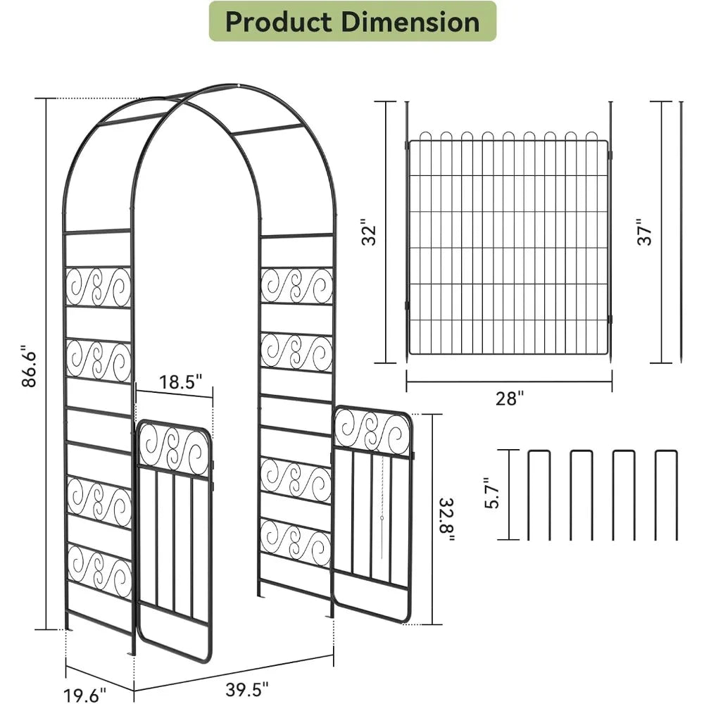 MKDK Garden Fence And Arch Set With Heavy Duty Arbor Gate