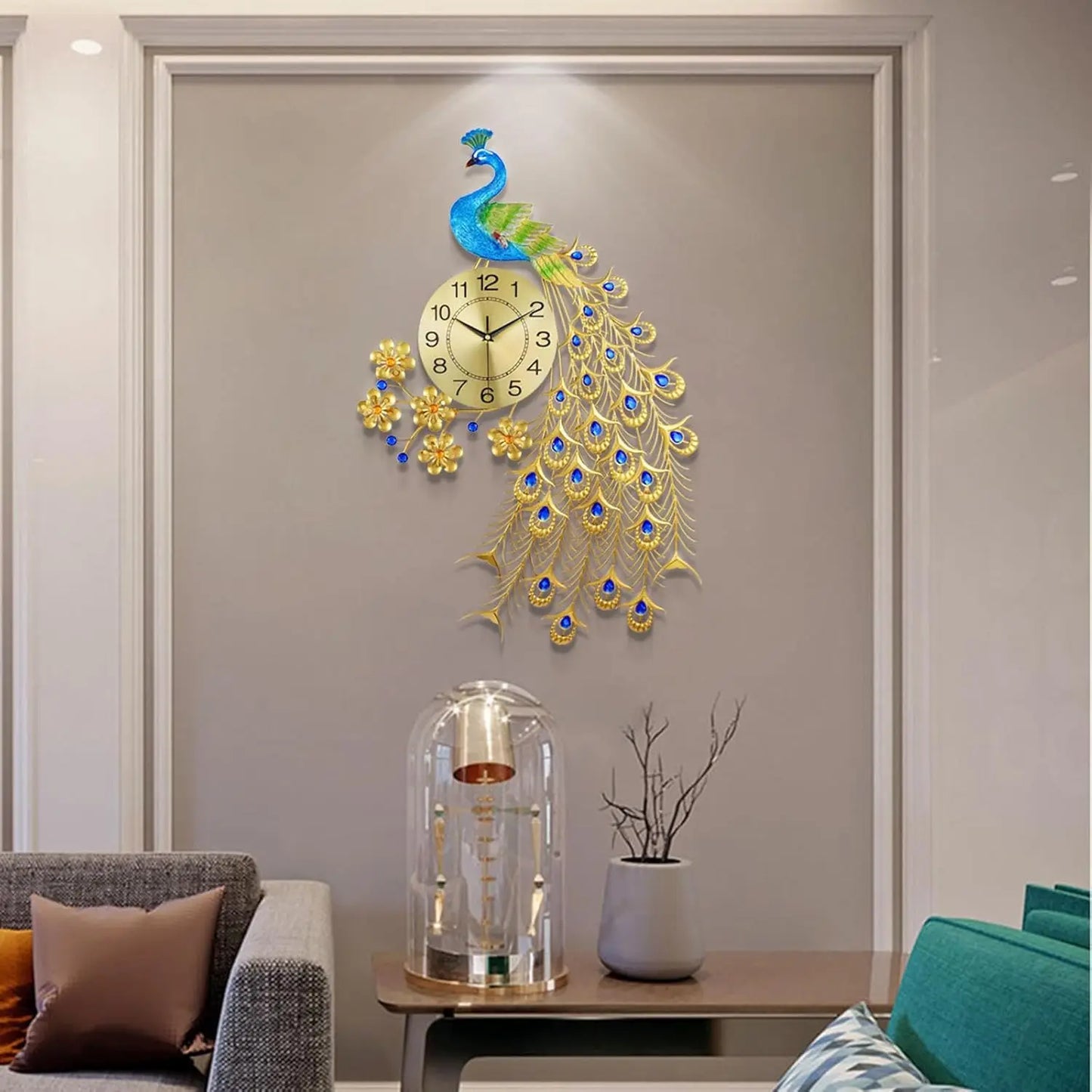 Peacock Wall Clock Silent Metal Art Decor Modern Home