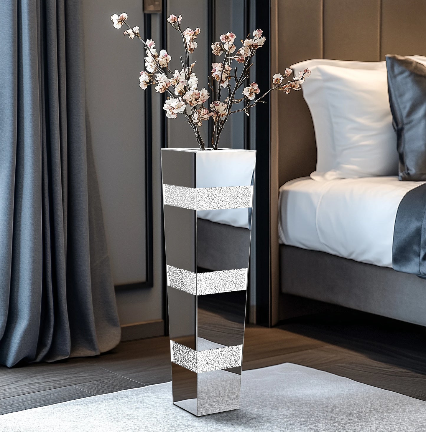 Tall Crushed Diamond Floor Vase Modern Crystal Home Decor for Living Room
