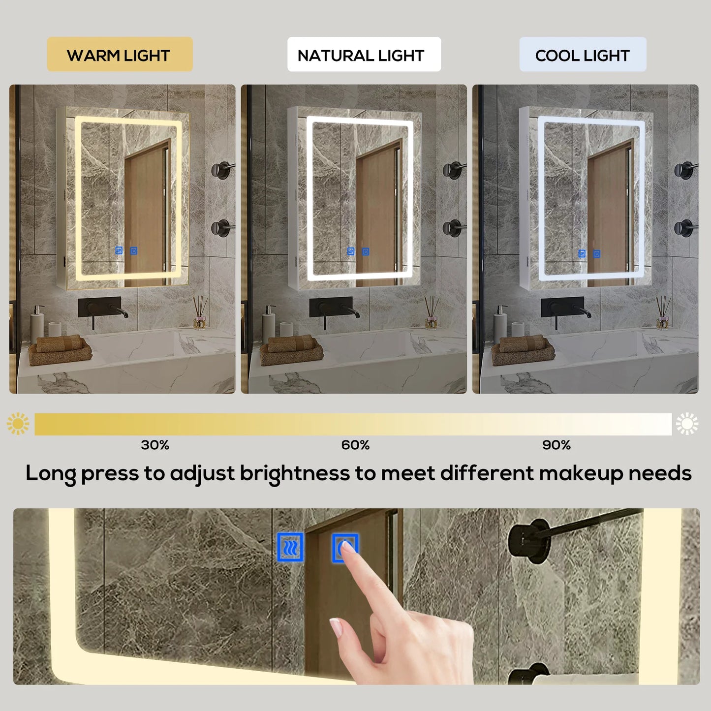 VOWNER LED Bathroom Medicine Cabinet Mirror Defogger