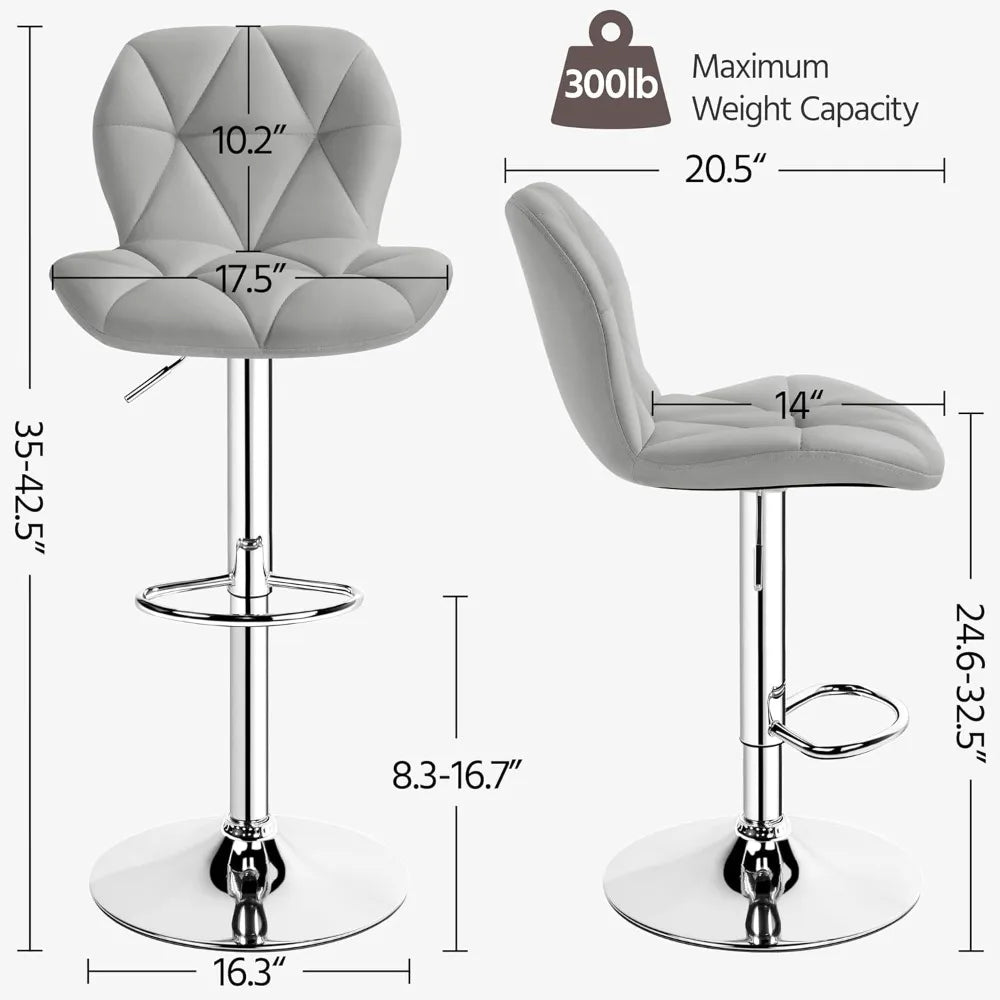 Bar Stools Set 2 Modern Adjustable PU Leather Swivel