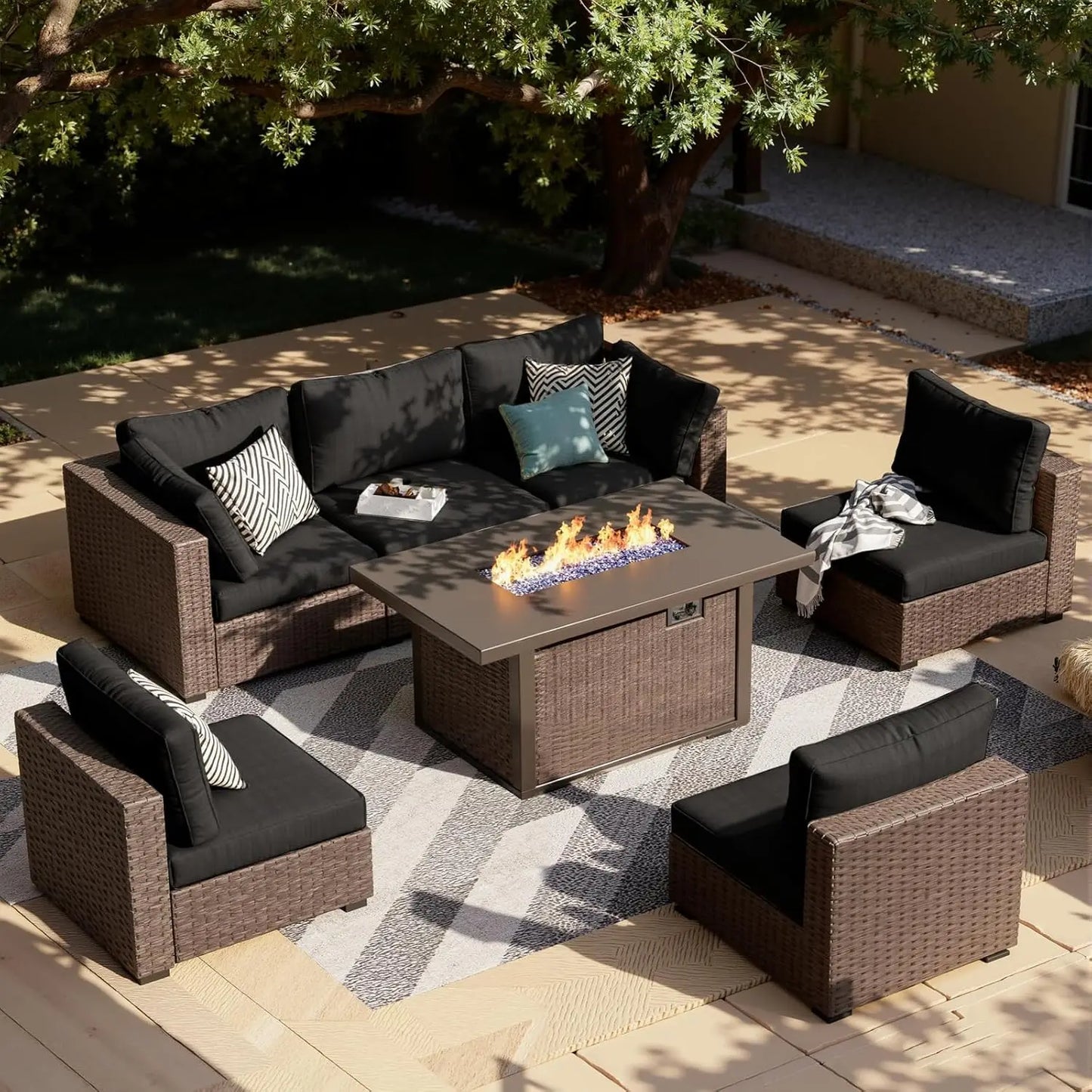 XIAOLANG Outdoor Patio Sectional Sofa Set With Fire Pit
