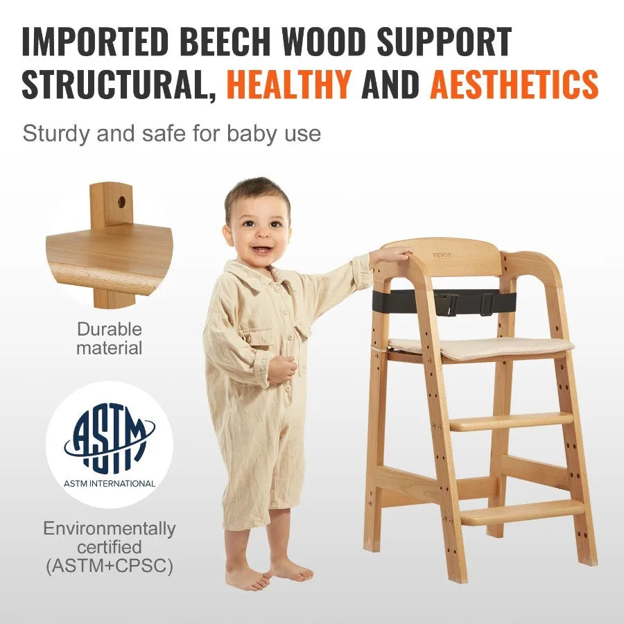 Hign-concerned Wooden High Chair For Babies Toddlers