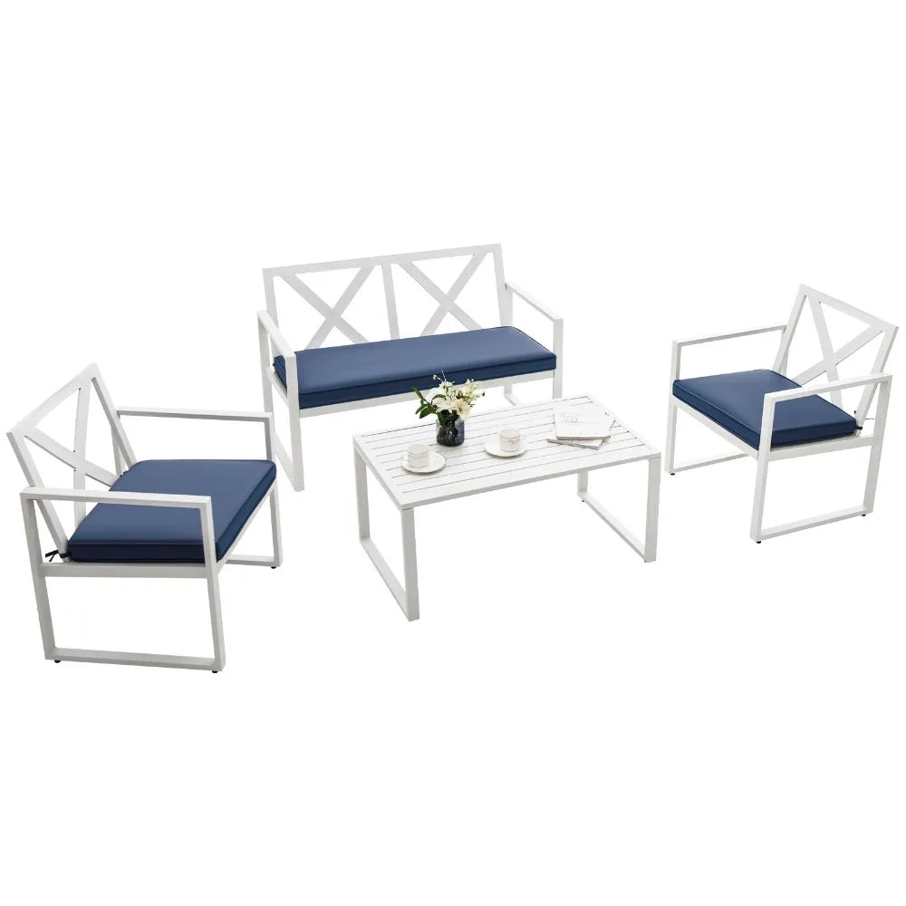 Patiojoy 4 Piece Patio Conversation Set With Cushioned Loveseats
