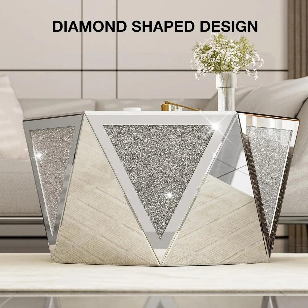 Mirrored Crushed Diamond Coffee Table Hexagon Silver