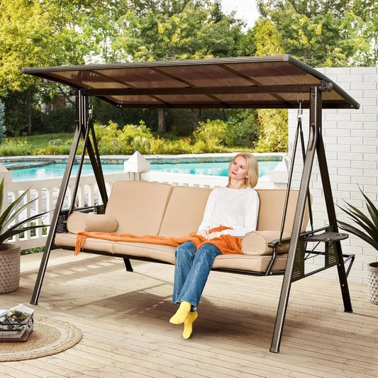 Outdoor Porch Swing With Hardtop 3 Seat Patio Swing
