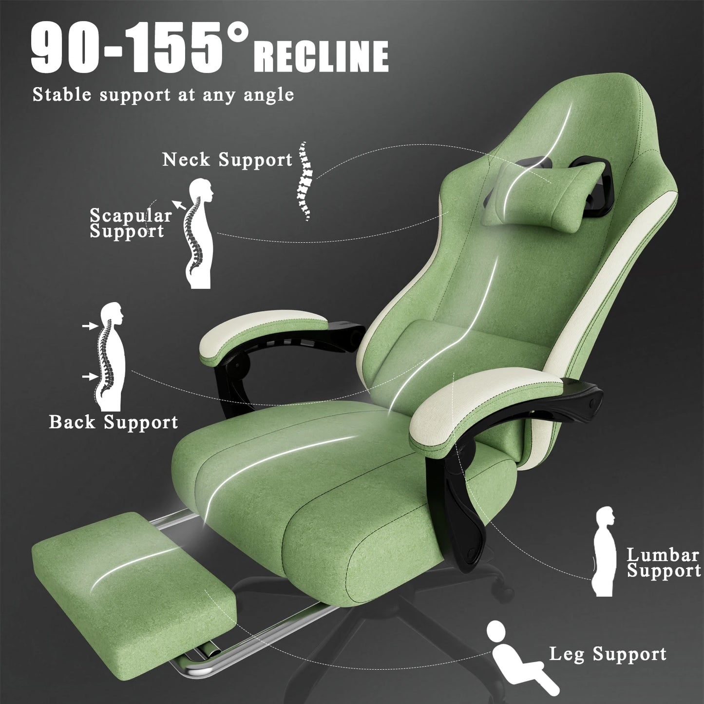 Ergonomic Gaming Chair With Pocketed Spring Cushion Footrest