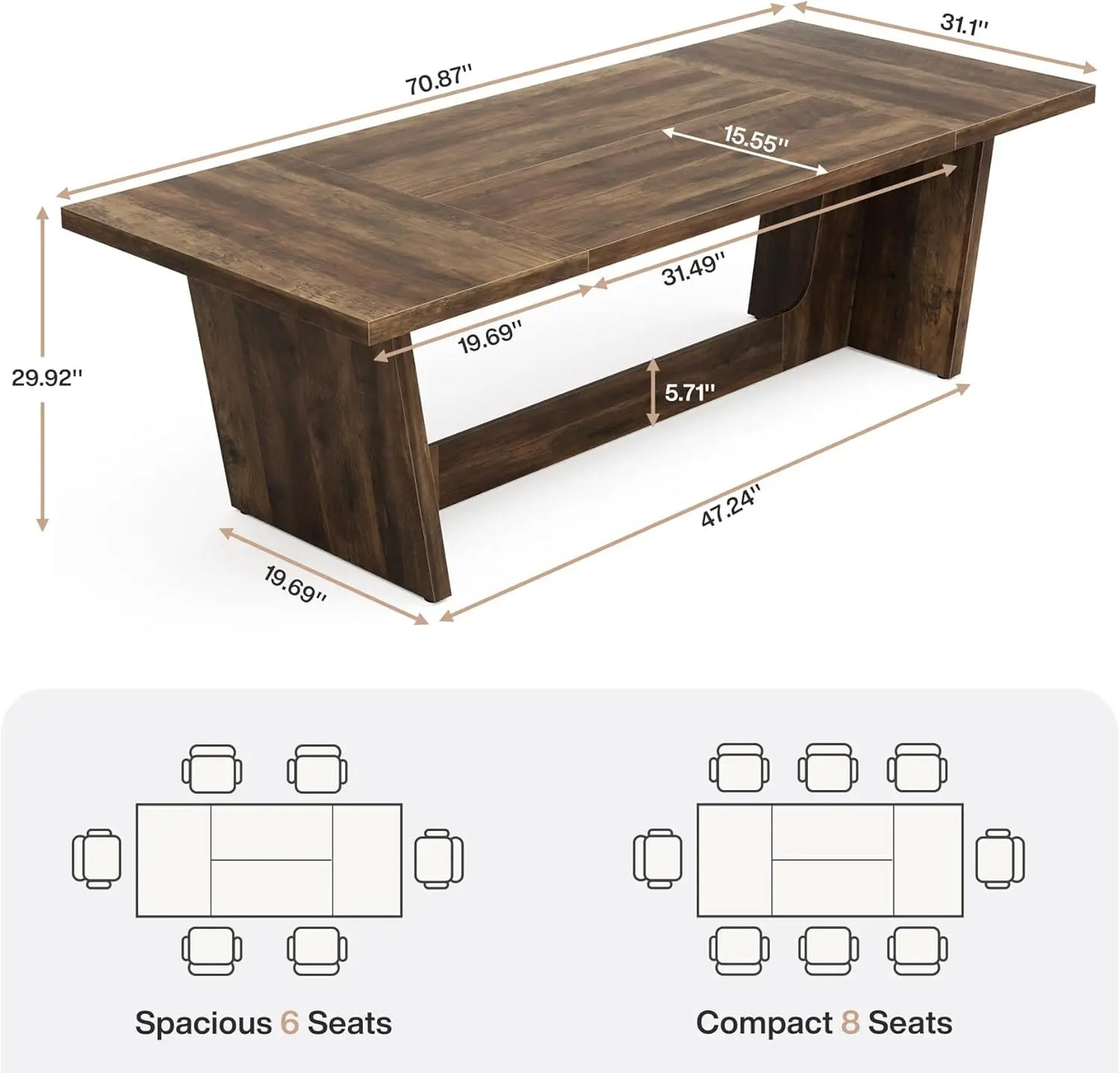 Little Tree Farmhouse Rectangular Dining Table With Pedestal