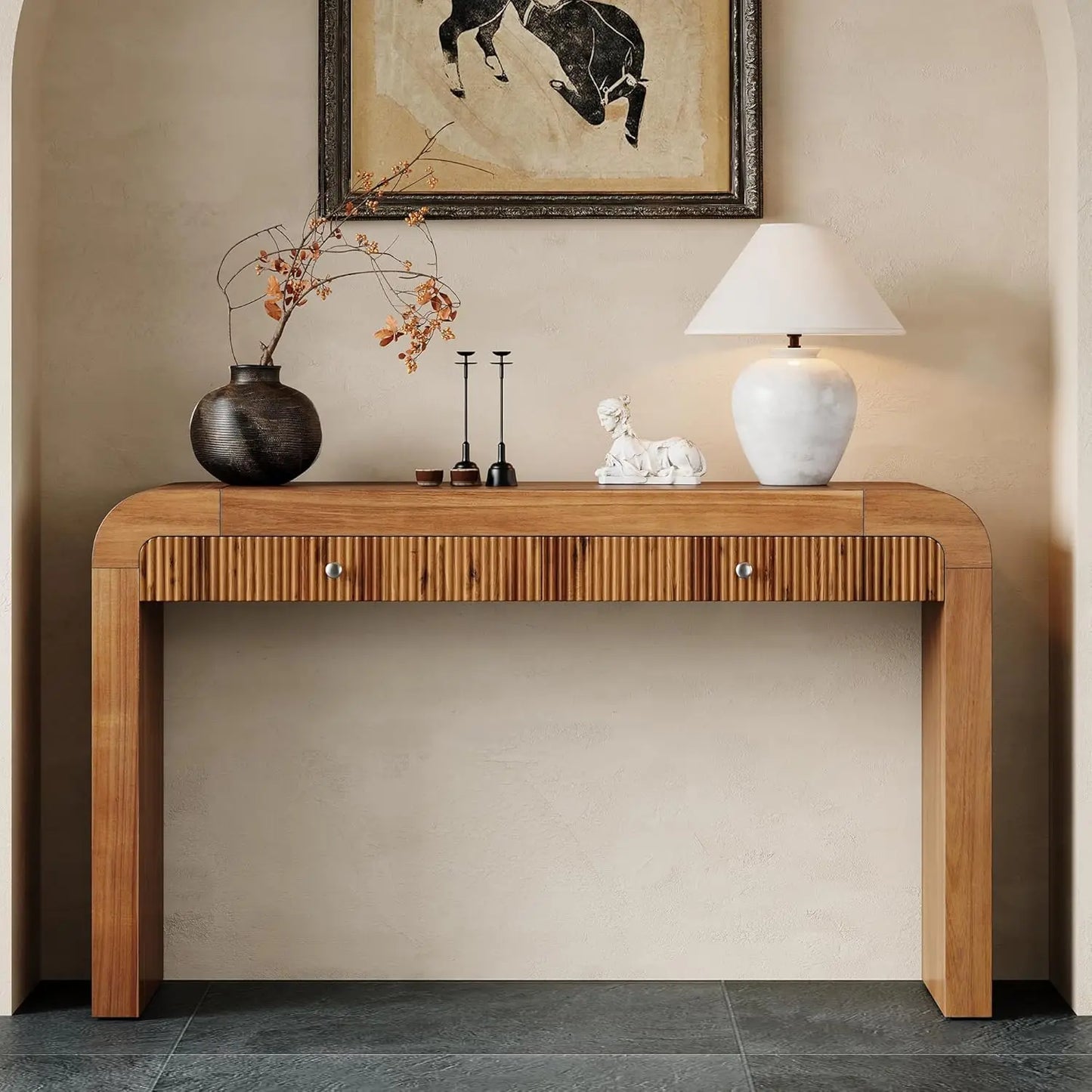 ZHENDAI Elegant Entryway Console Table With Fluted Design