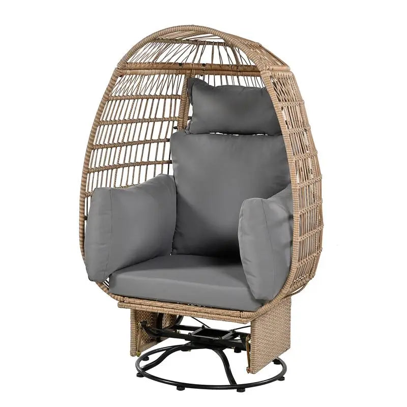 Outdoor Swivel Rattan Egg Chair With Cushions And Rocking