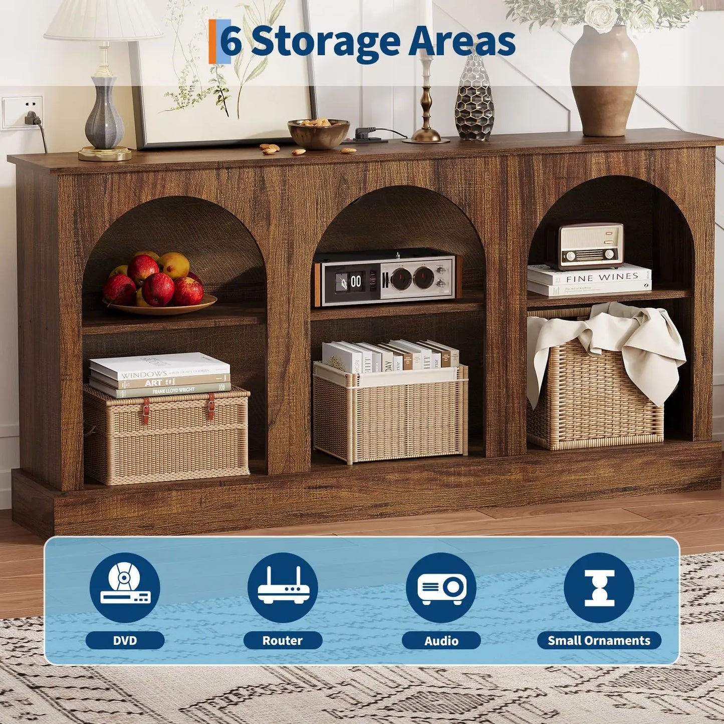 HiMISS Arched TV Stand Console With Power Outlets USB
