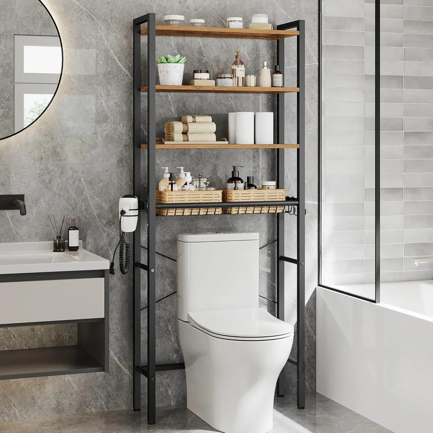 Over Toilet Storage Organizer With Adjustable Shelves