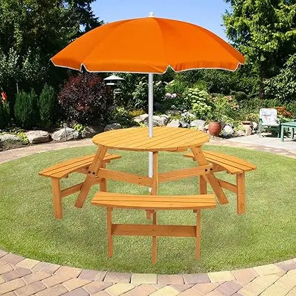DAFIFY Solid Wood Round Picnic Table And Bench Set