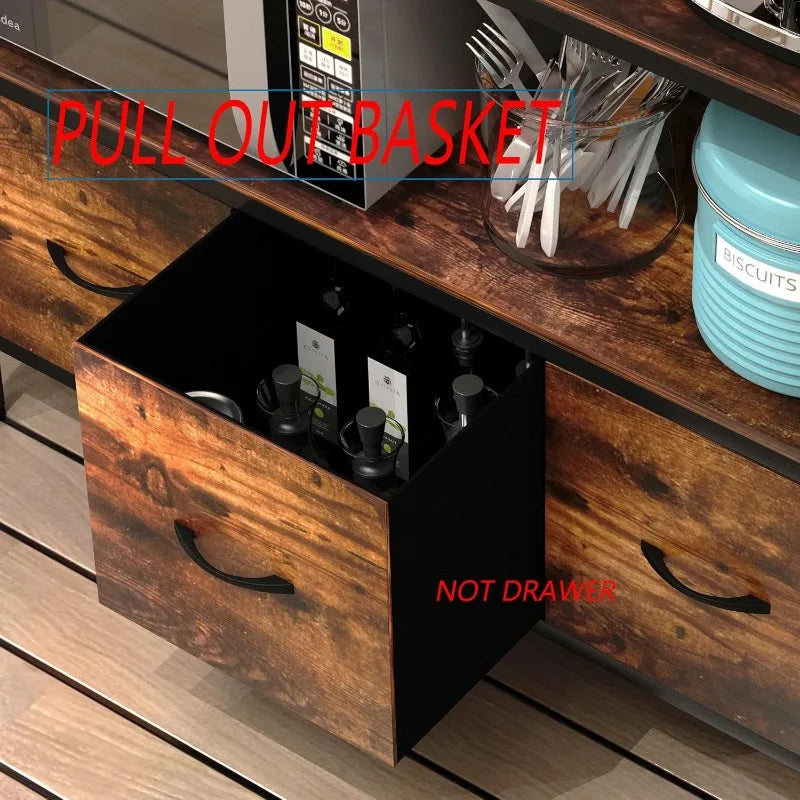 Kitchen Bakers Rack with Baskets 5-Tier Metal Storage Shelf and Microwave Stand