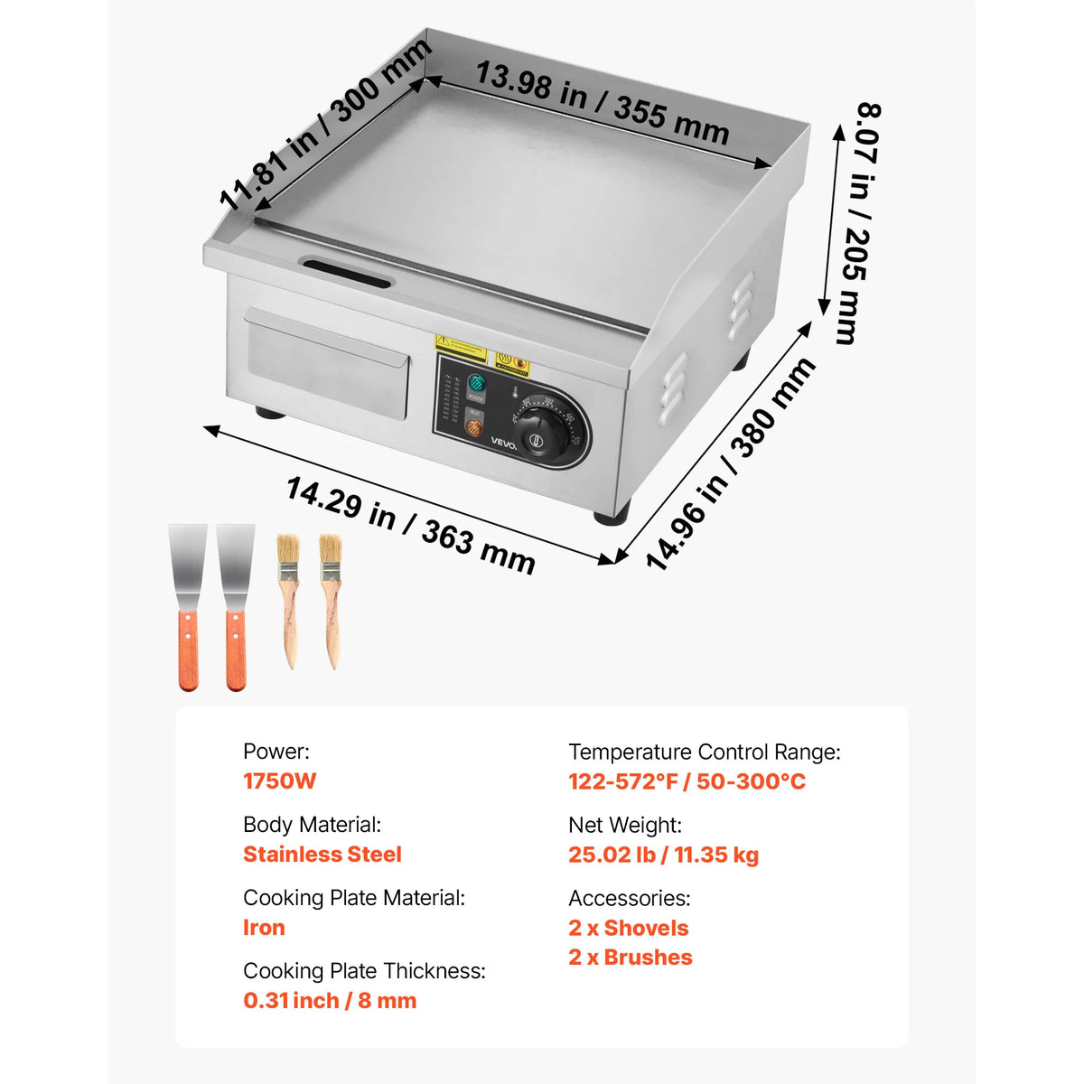 SucceBuy Commercial Electric Griddle With Adjustable Temperature Control