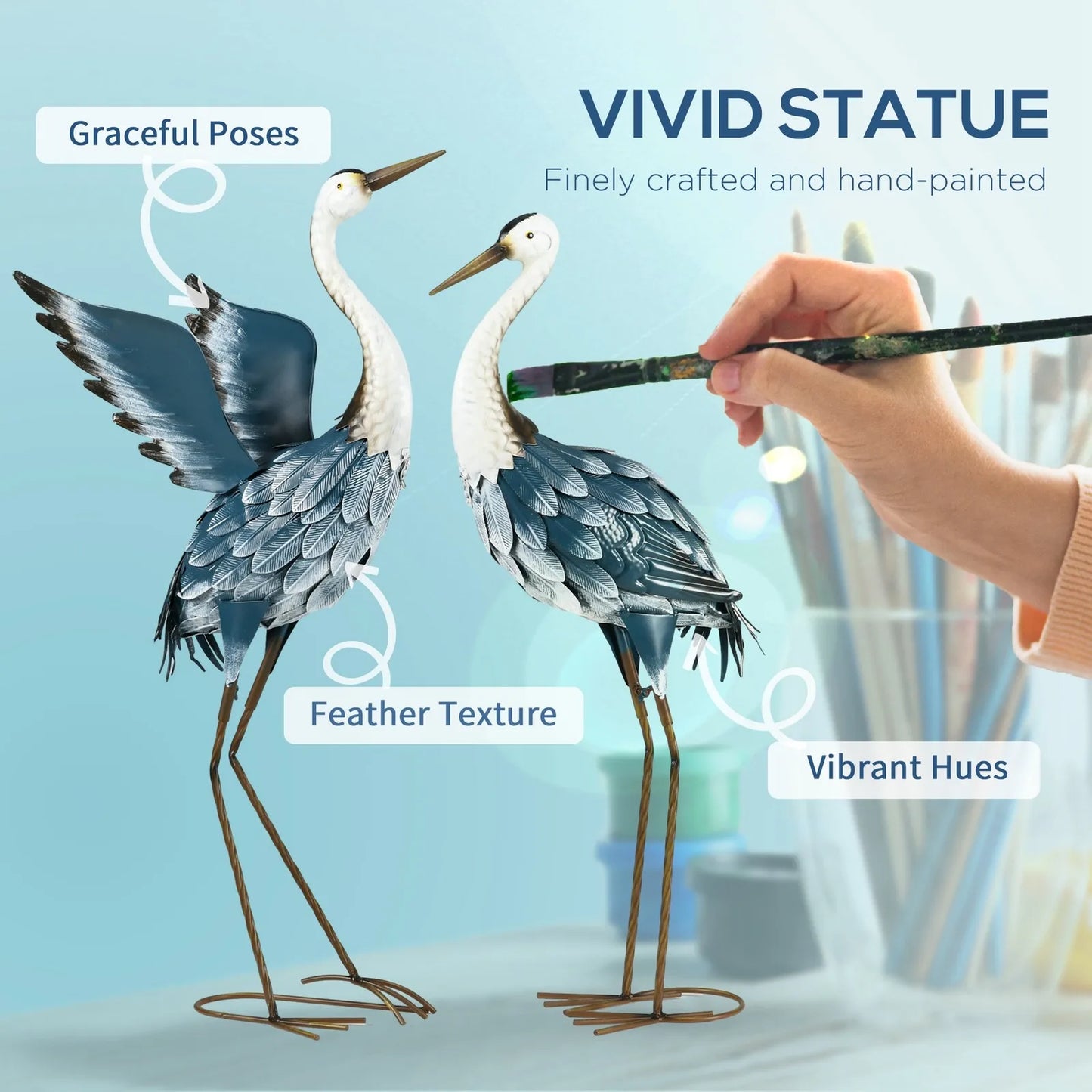 Heron Garden Statues Metal Bird Sculptures Yard Art
