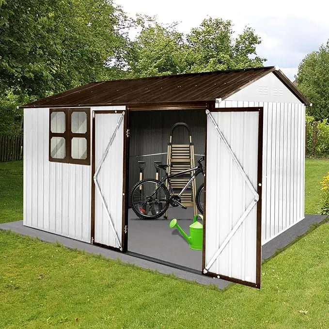 XMSJ Metal Garden Shed With Window And Lockable Doors