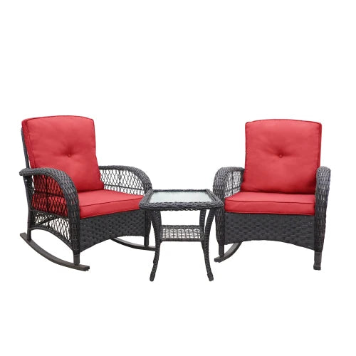 Three Piece Outdoor Wicker Patio Bistro Set With Glass Top Side Table