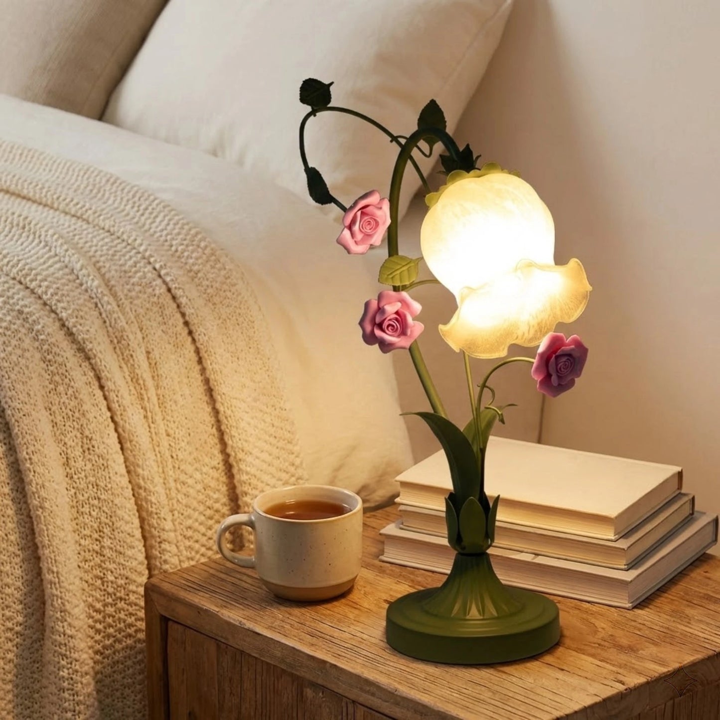 Bymaocar Ceramic Rose Desk Lamp With Glass Shade E26