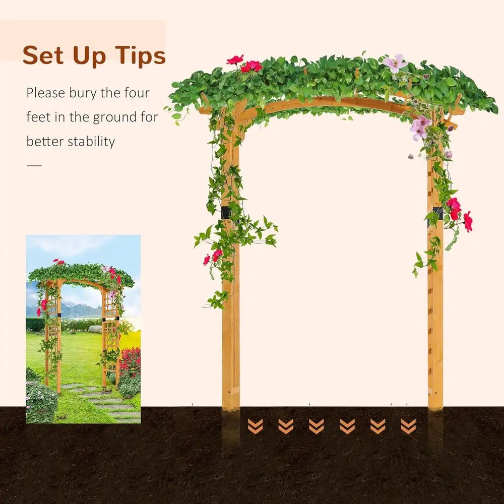 Wood Garden Arbor with Trellis Arch for Climbing Plants