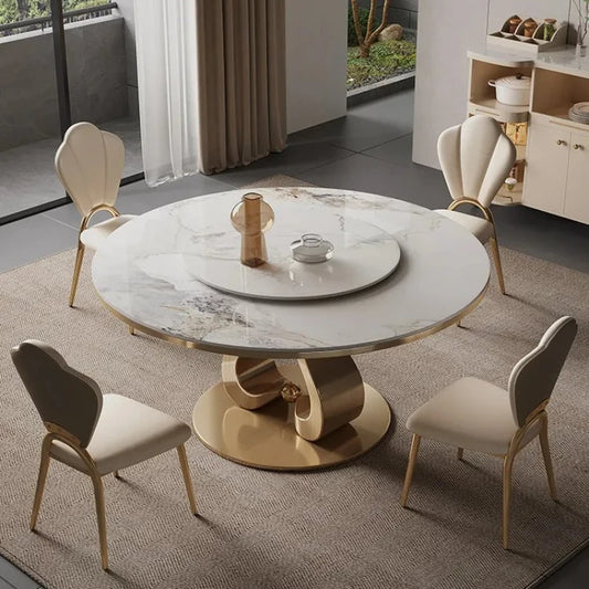 OMGD Modern Luxury Rock Slab Round Dining Table Set