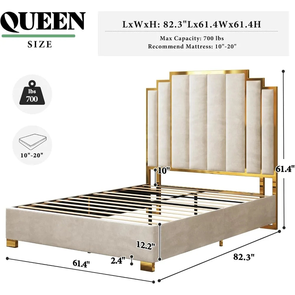 Ticify Upholstered Bed With Tall Headboard And Trim