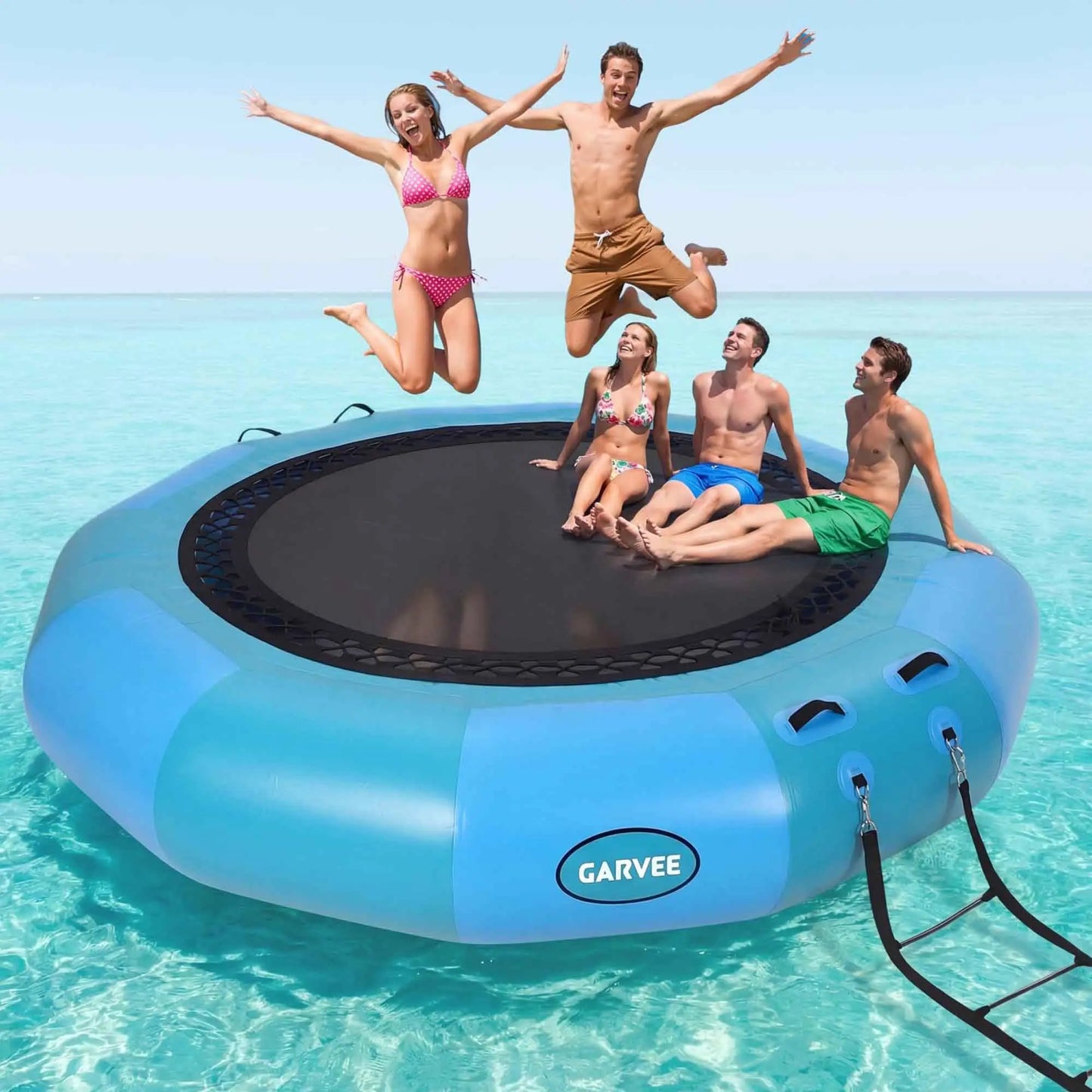 Studyset Inflatable Water Trampoline With Ladder For Lakes And Pools