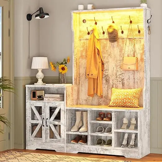 Yipin Hall Tree with Bench and Shoe Storage for Modern Entryway Furniture