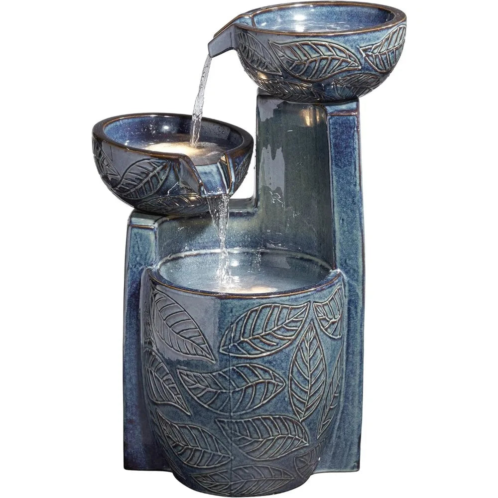 Summer Leaves Outdoor Water Fountain with LED Light for Garden and Patio