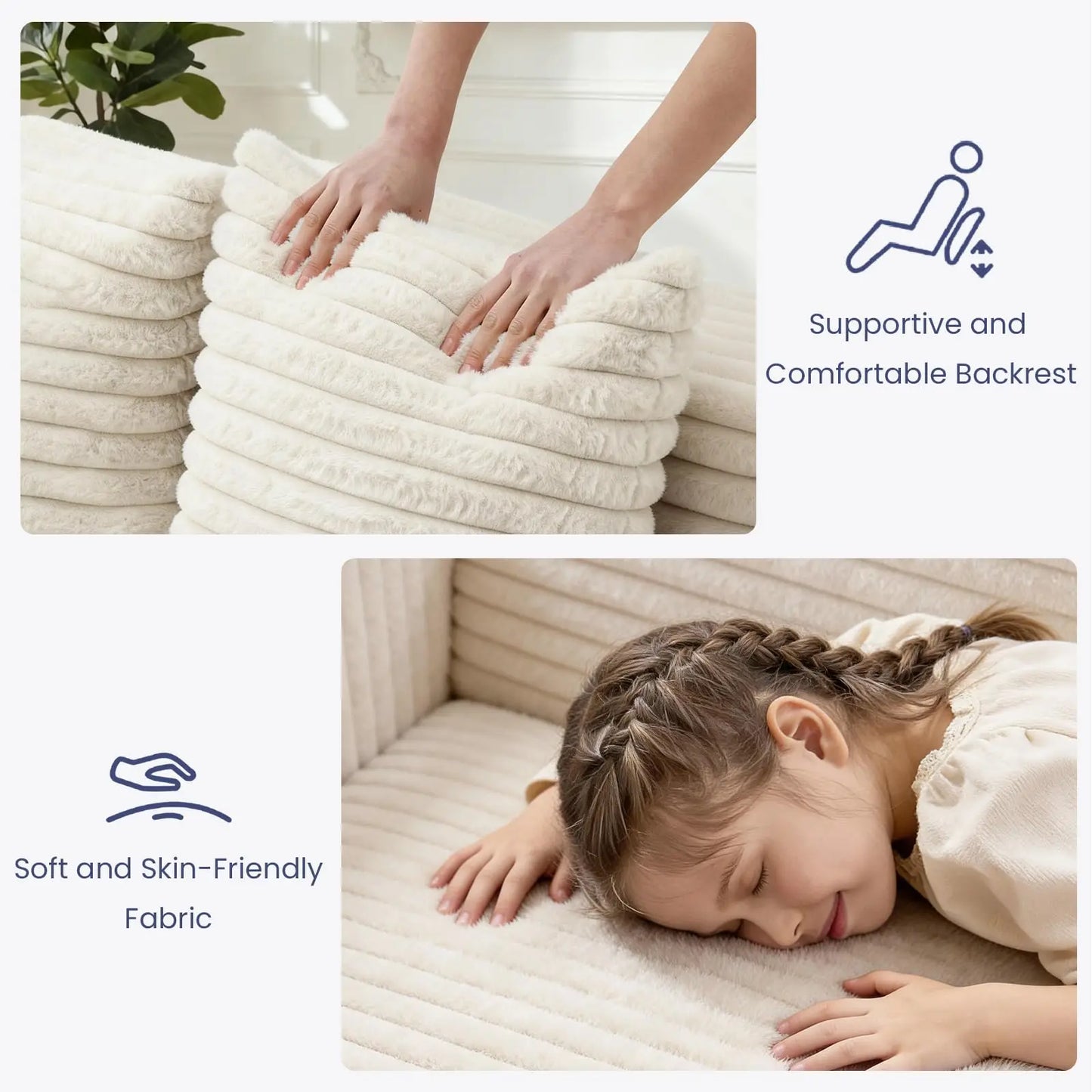 Furry 3-In-1 Convertible Sofa Bed With Detachable Cushions And 4 Pillows