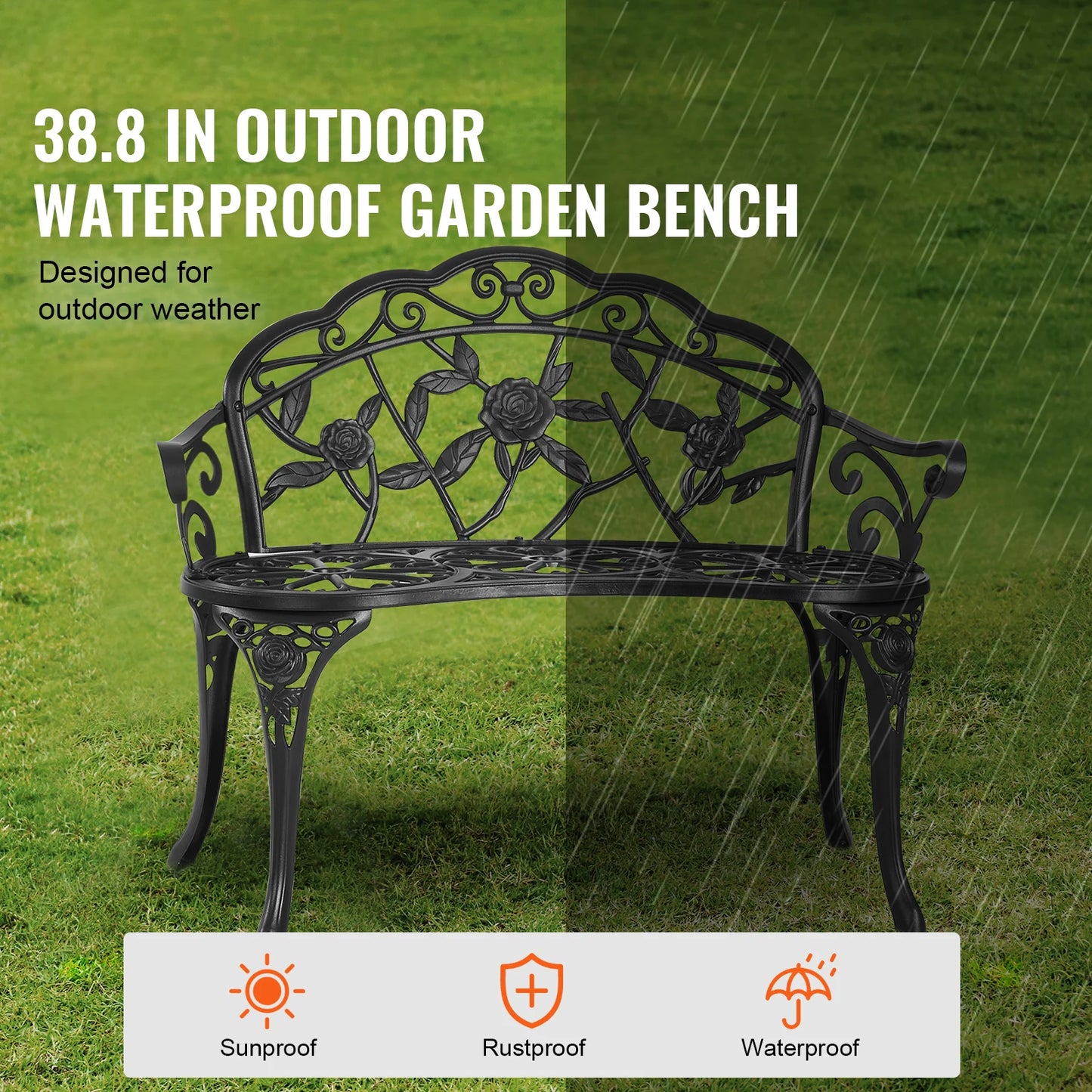 SucceBuy Outdoor Wooden Metal Garden Bench 480 Lb Capacity