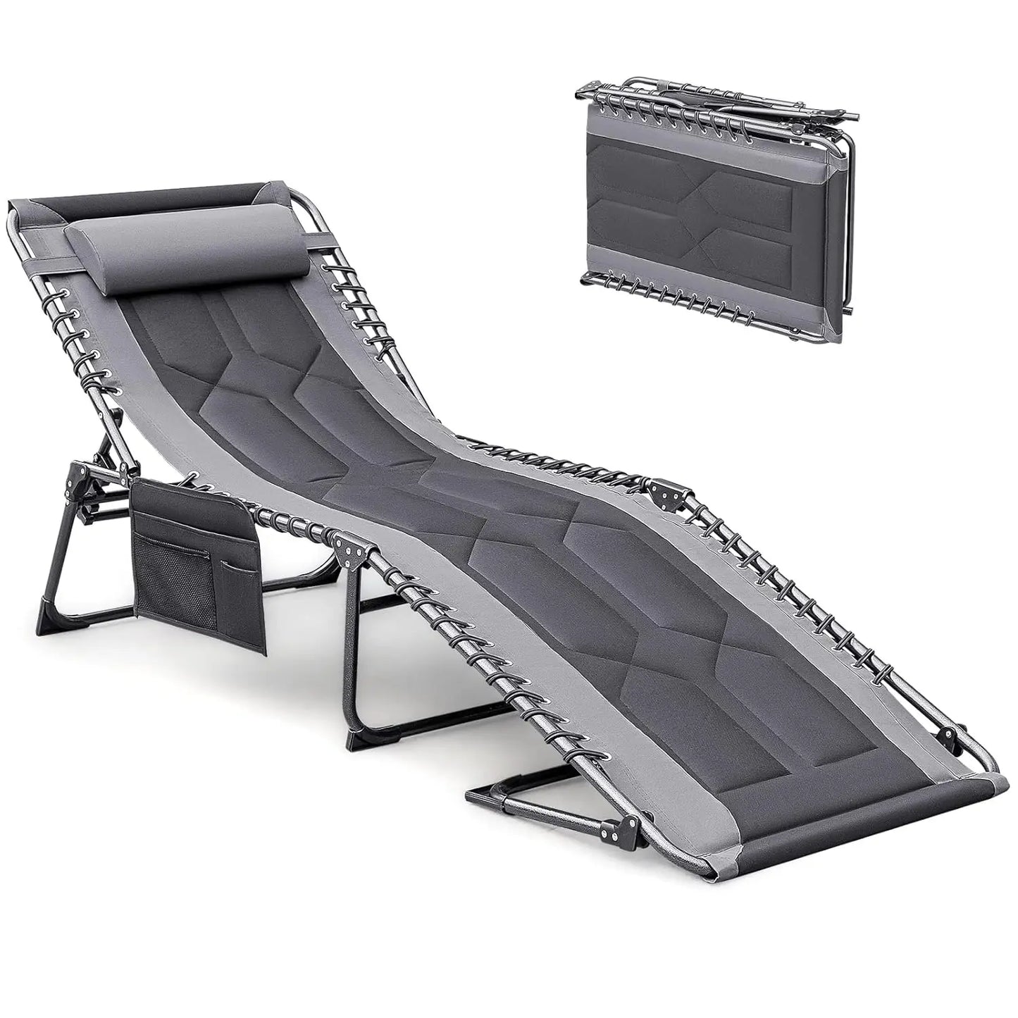 4 Fold Padded Portable Folding Outdoor Chaise Lounge Recliner