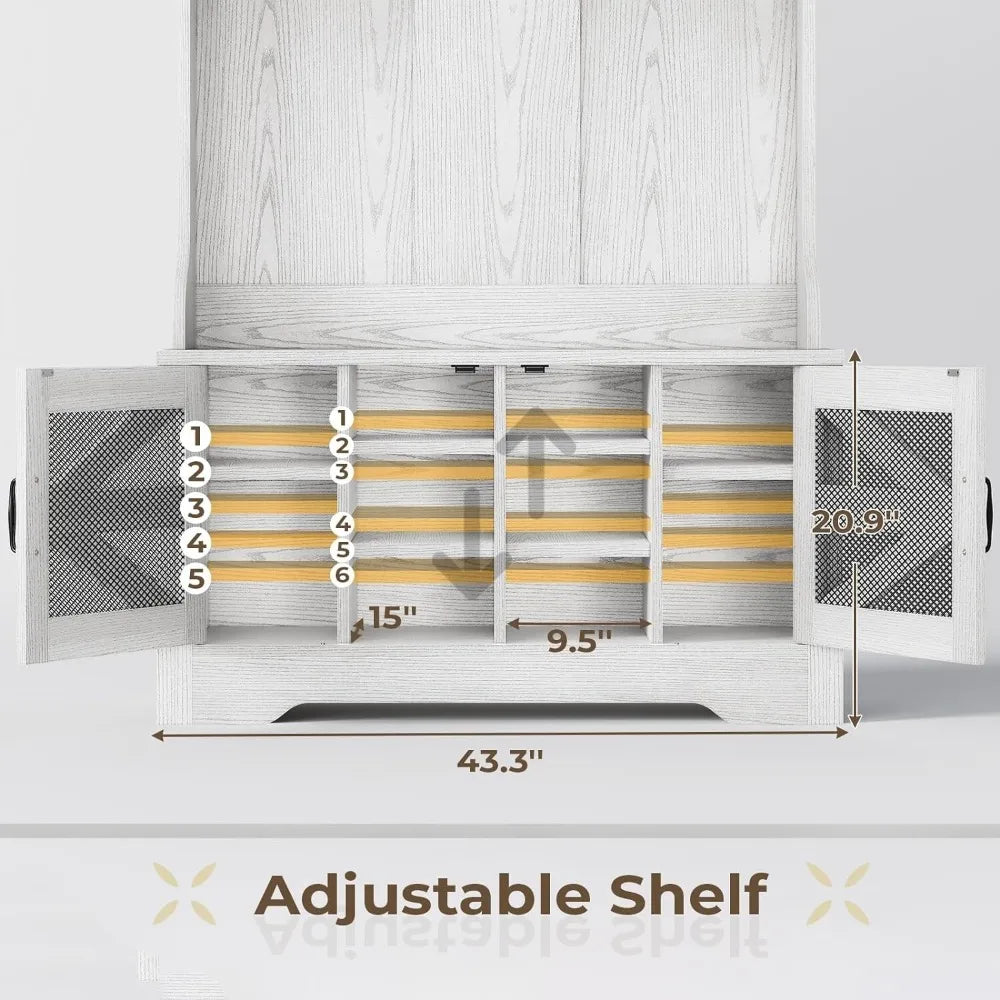 Hall Tree With Bench And Footwear Storage Coat Rack