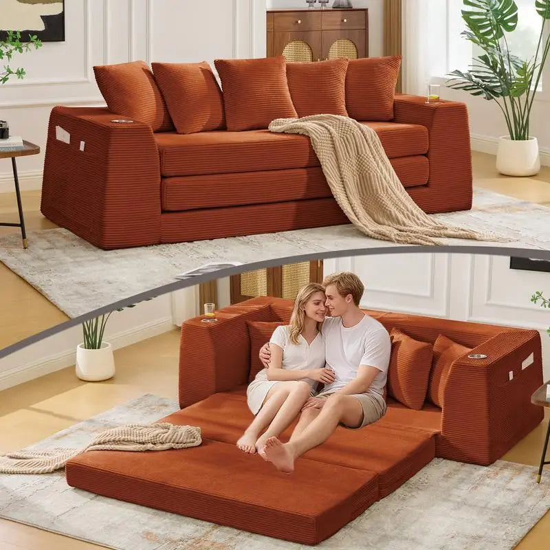 CN Sichuan Convertible Sofa Bed Loveseat 2 In 1 With Pillows