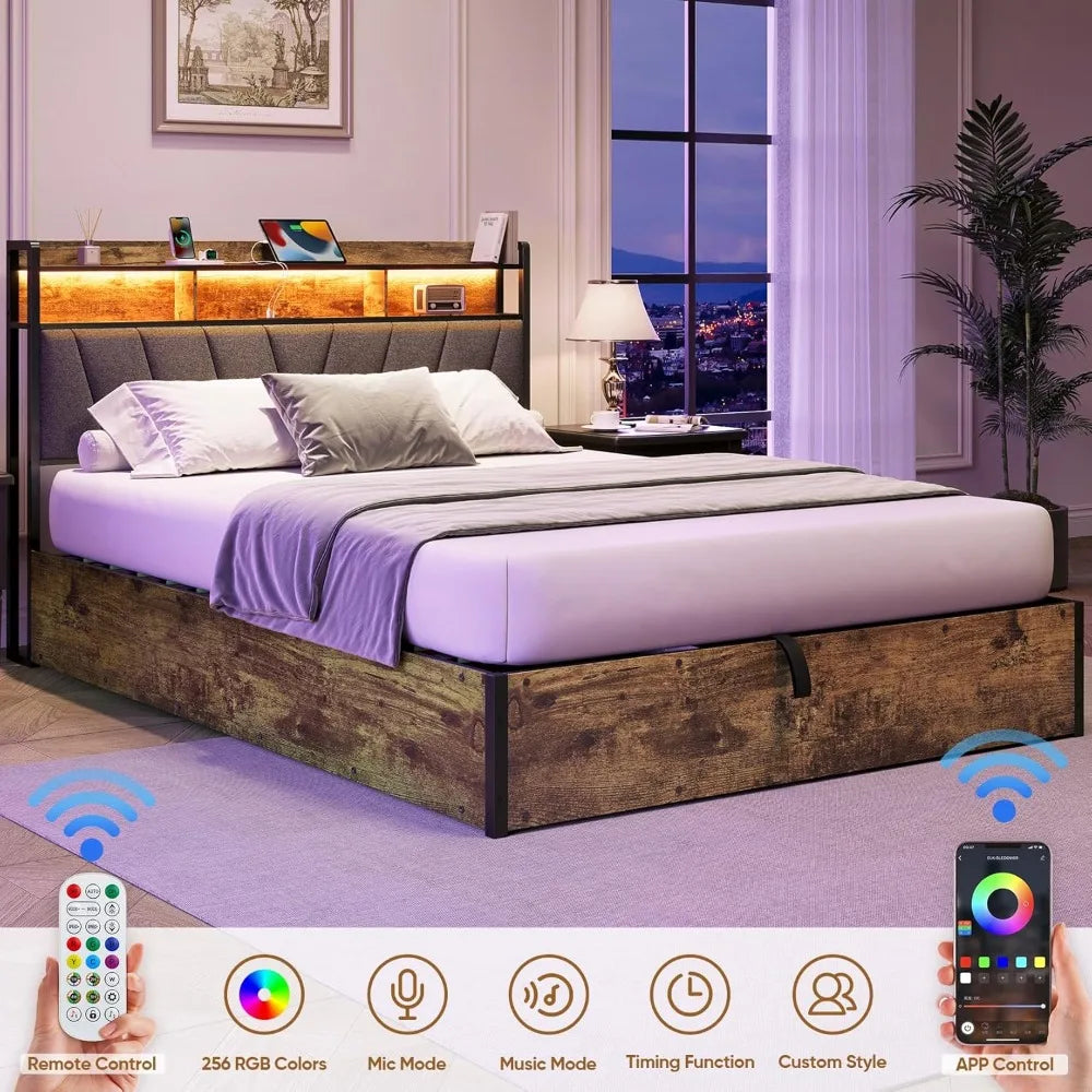 DAFIFY Upholstered Storage Bed With Lift Up Frame LED