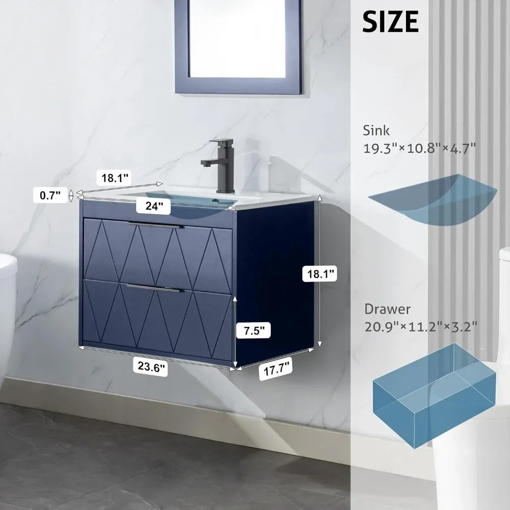 24 Inch Wall Mounted Bathroom Vanity Cabinet with Sink and Soft Close System
