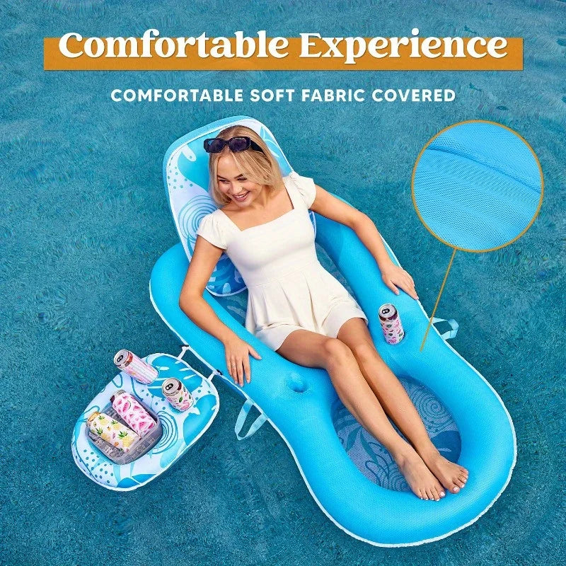 Convertible Fabric Pool Lounger Float 2-In-1 With Cup Holders