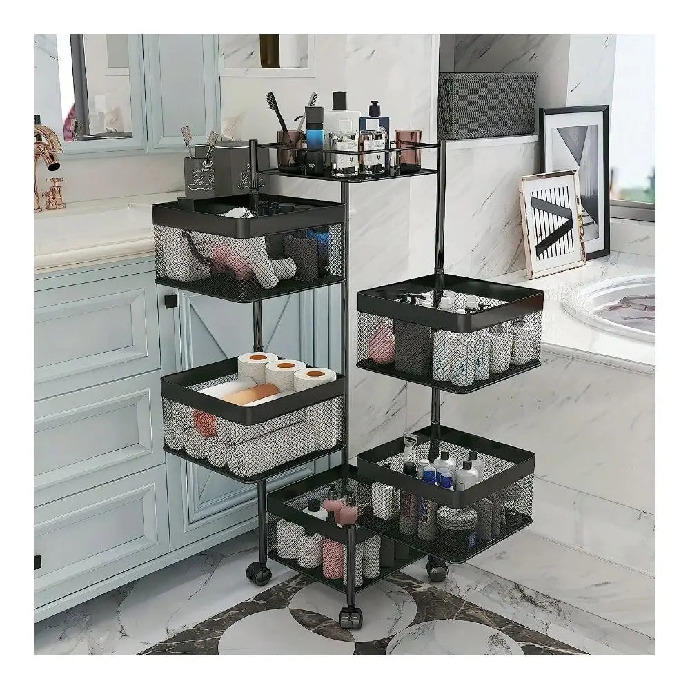 Rotating Kitchen Storage Shelf 5-Tier Metal Fruit Rack