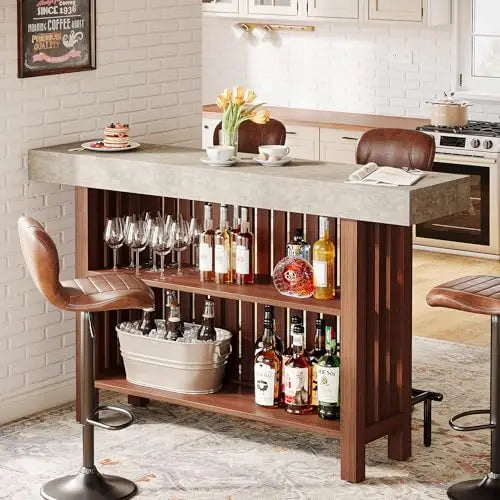 Dual Level Bar Table With Industrial ConcreteTop Wood Frame