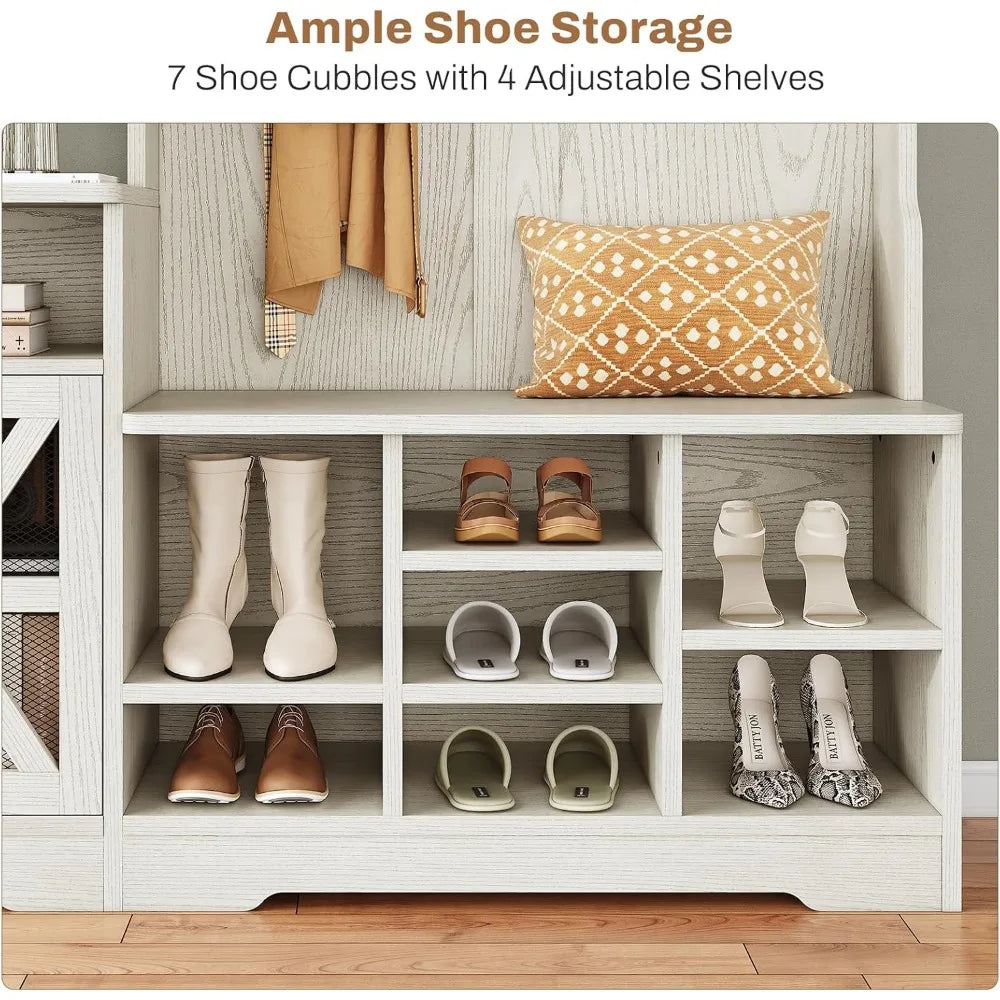 Yipin Hall Tree with Bench and Shoe Storage for Modern Entryway Furniture